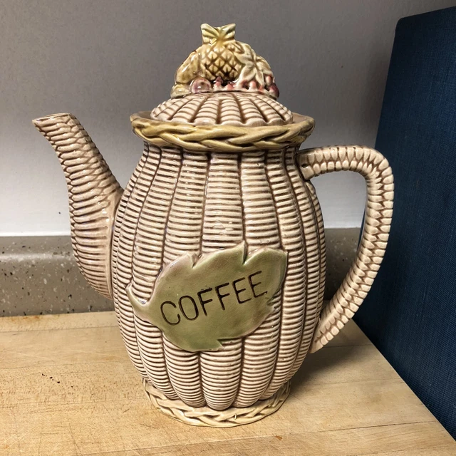 VINTAGE MCM TILSO Coffee Basket Weave Ceramic Coffee Server Made In