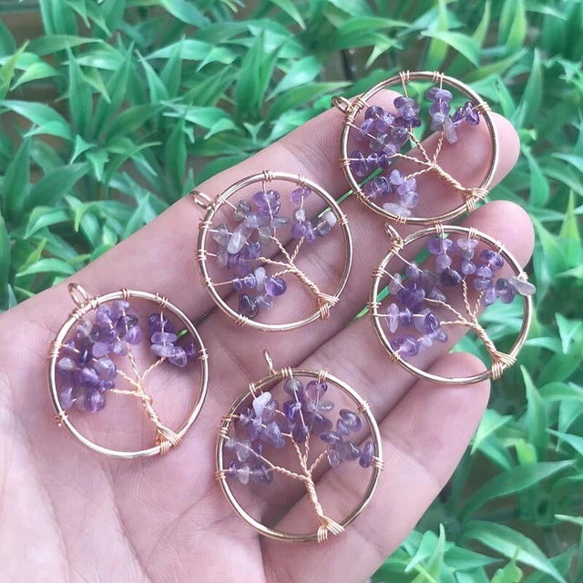 Yoga Amethyst  Gems stone Tree of life Pendants Reiki Healing Amulet