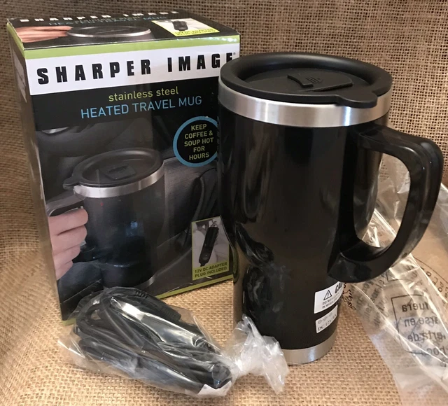 Sharper Image Stainless Steel Heated Travel Mug 14OZ. W/ 12V DC Adapter NIB