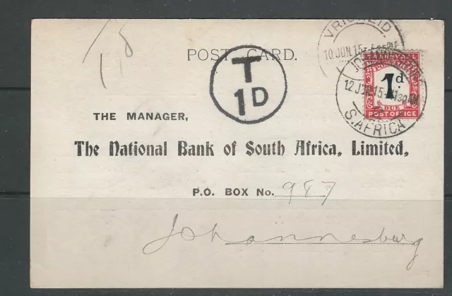 Südafrika 1915 Karte Sich Jo'Burg W / Vrijheid Cncl , Transvaal Versand Due