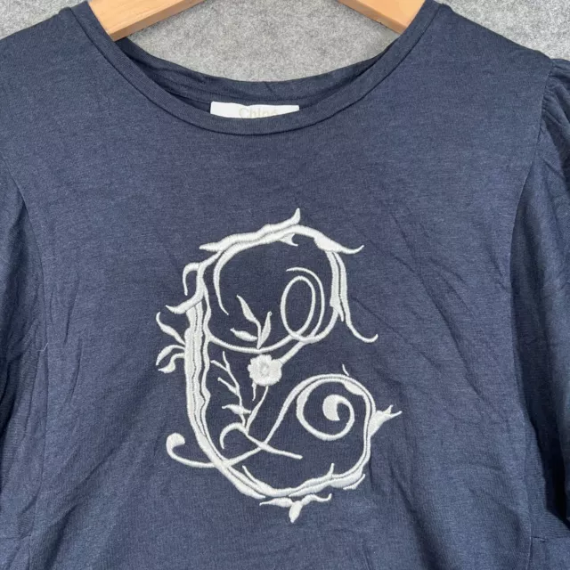 T-shirt CHLOE Top età 12 anni blu navy maniche corte stampa logo cotone 7