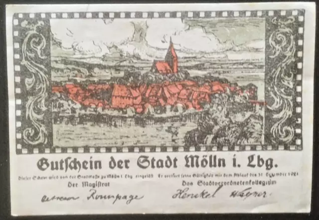 50 Pfennig Stadt Mölln  1921  Notgeld   #24.04.d