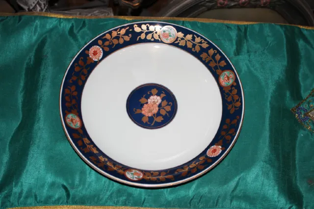 Japanese Chinese Cabinet Plate Dish-Signed-Blue & White-Gold Color Scrolls