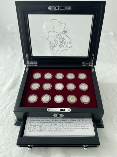 Complete 1941-1945 PDS Mercury Silver Dime Collection UNCIRCULATED in black case