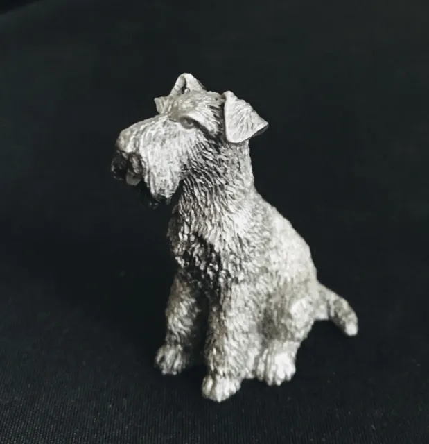 Fine Pewter Silver Schnauzer Dog Puppy Highly Detailed Figurine Statue C