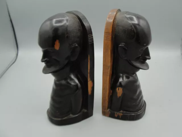 Vintage Hardwood Carved African Bookends 'Tribal Elder' Design Very Tactile