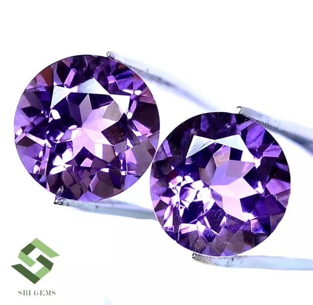 10 mm Certified Natural Amethyst Round Cut Pair 6.96 CTS Faceted Loose Gemstones