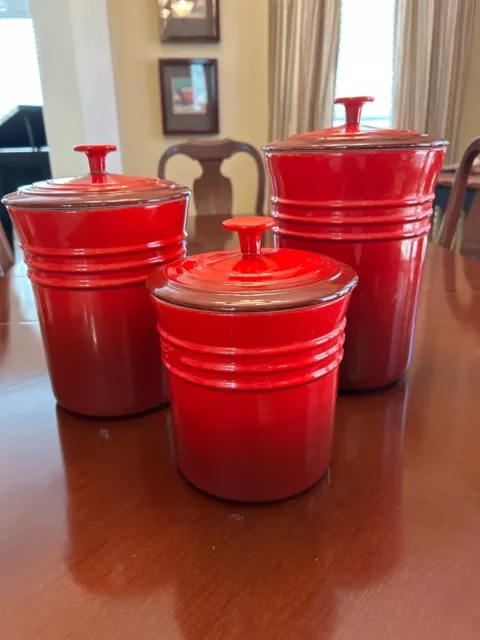 Le Creuset Red Stoneware Canister Set: Small, Medium, and Large