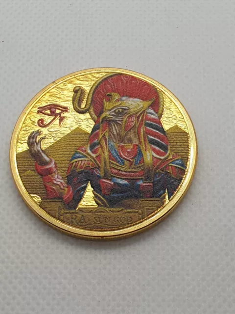 Egyptian Mythology Ra Sun God - Eye of Horus Coin Finished in 24k Gold