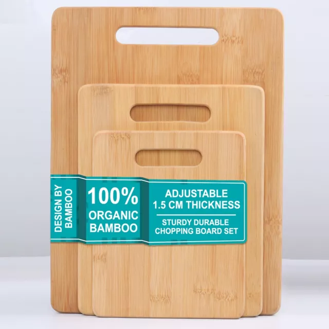 3 Piece Wooden Chopping Board Set Small Medium Large Food Cutting Bamboo Boards