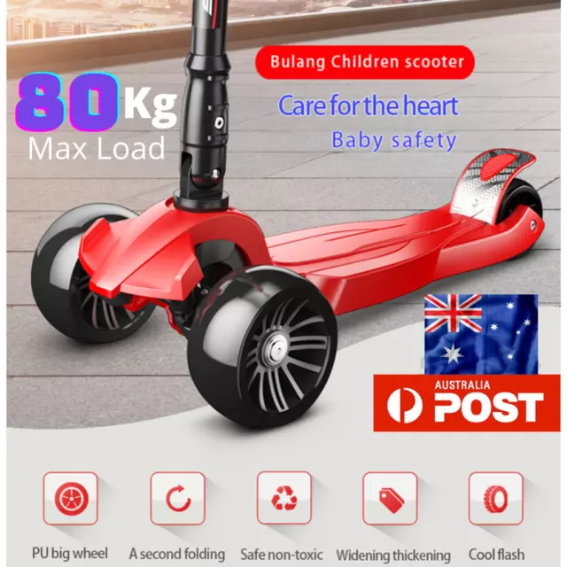 NEW Kids 3 Flashing Wheels Kick Push Scooter Kickboard Adjustable Brake Child