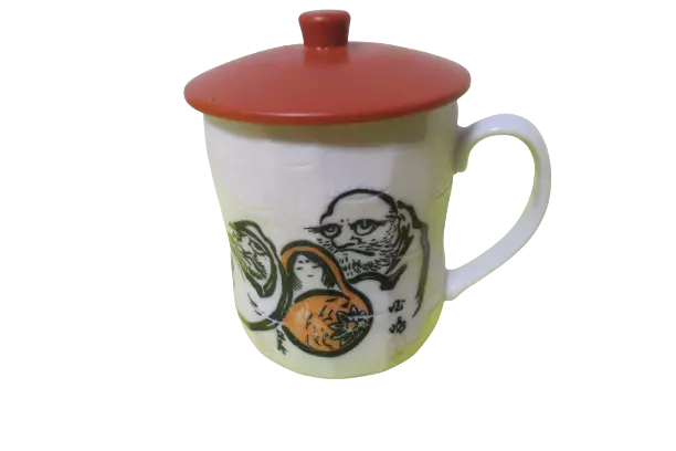 Porcelain Mug With Lid Coffee Tea Cup Chinese Theme Bamboo Appearance