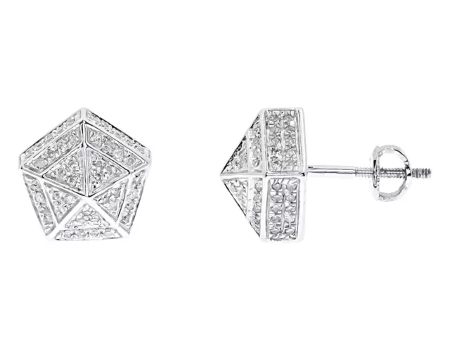 10k White Gold Mens Ladies Pave Round Diamond 10mm Pentagon Studs Earrings 1 ct
