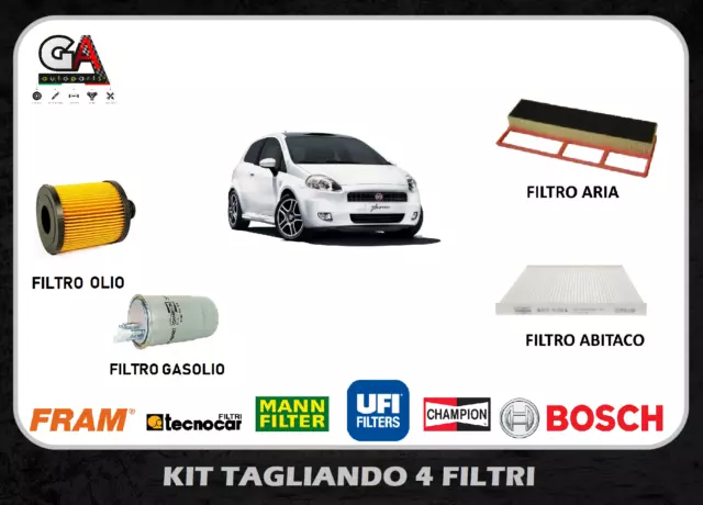 KIT 4 filtri TAGLIANDO FIAT GRANDE PUNTO 1.3 MULTIJET 90CV 66KW DAL '05