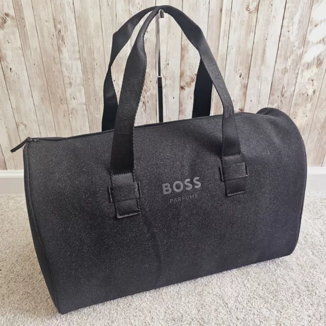 Hugo Boss Logo Wool Blend  Unisex Weekender Duffle Travel Bag Dark Gray NWT