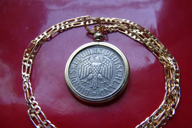 Germany One Deutschemark Coin Pendant on a 22" Gold Filled Link Chain 2