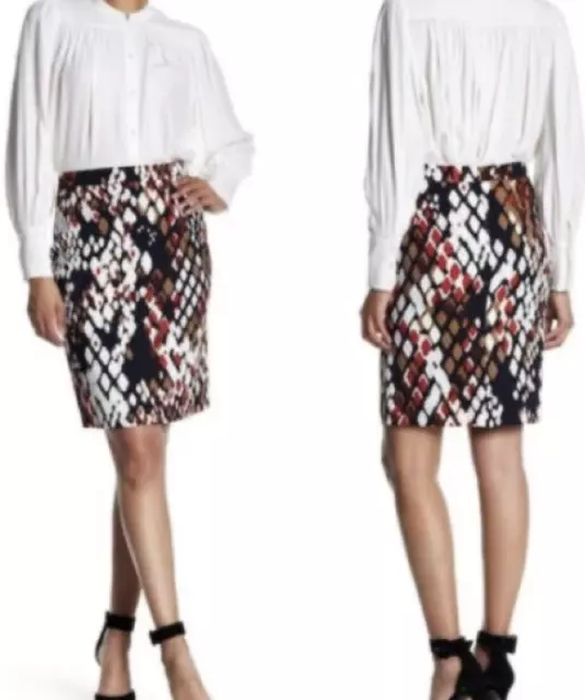 Hugo Boss Womens Vilea 1 Abstract Snake Print Vent Skin Pencil Skirt 0 $298 NWT