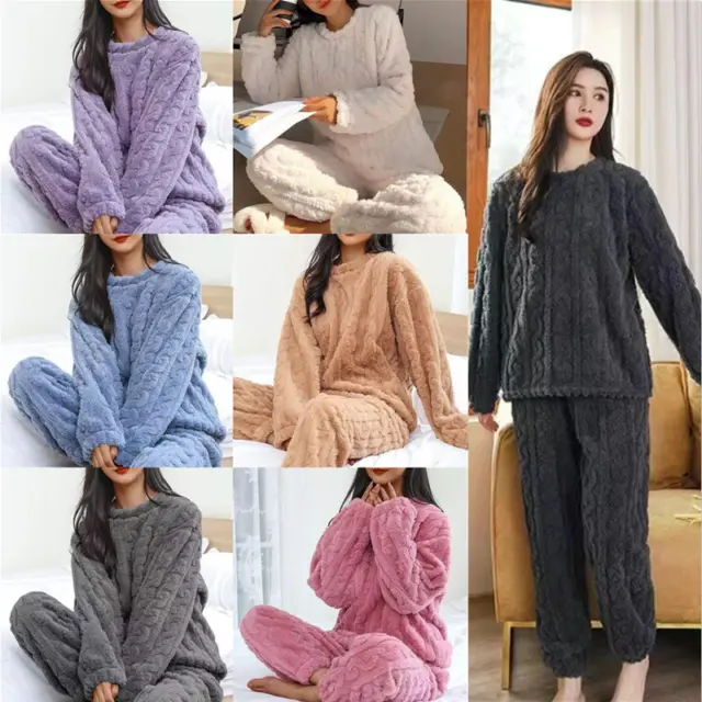 Womens Pyjamas Sets Warm Fleece Loungewear Pjs Winter Fluffy Soft Nightwear UK