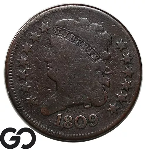 1809 Half Cent, Classic Head, Scarce Early Date Copper