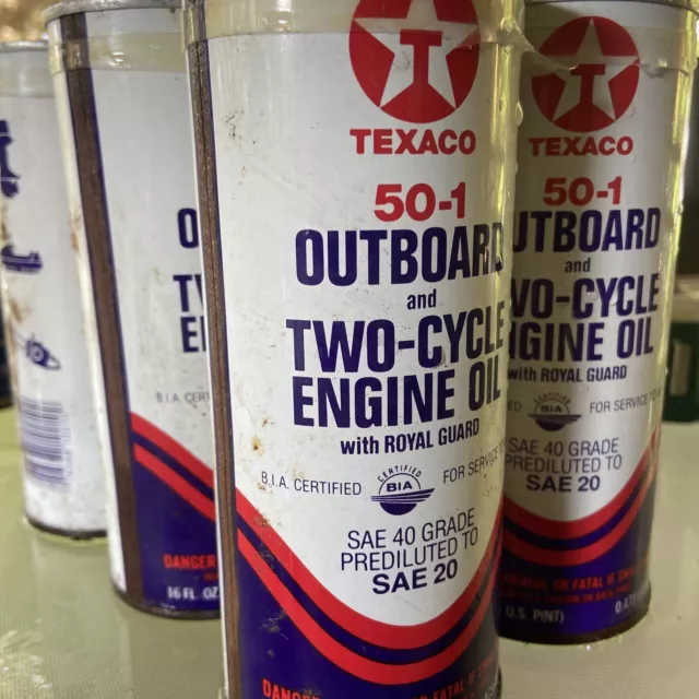 Vintage Texaco 50-1 Two Cycle Oil Can. 6 Pack Full