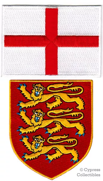 LOT of 2 ENGLAND FLAG PATCH EMBROIDERED IRON-ON ST GEORGE ROYAL COAT ARMS SHIELD