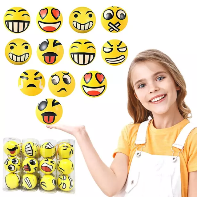 Set of 12 Emoji Face Shaped Anti Stress Anxiety Relief Tool Squeeze Balls Toy