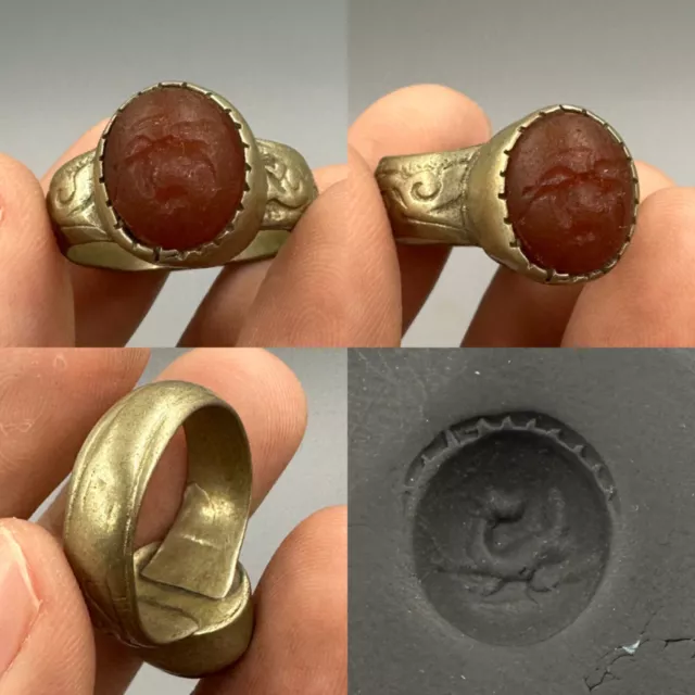 Stunning Rare Ancient Roman Bronze Animal Intaglio Rare Unique Ring