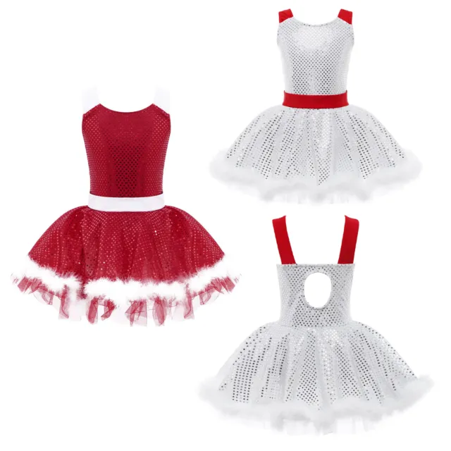 Kid Girls Christmas Fancy Dress Up Outfit Sequin Ballet Dance Tutu Dress Costume