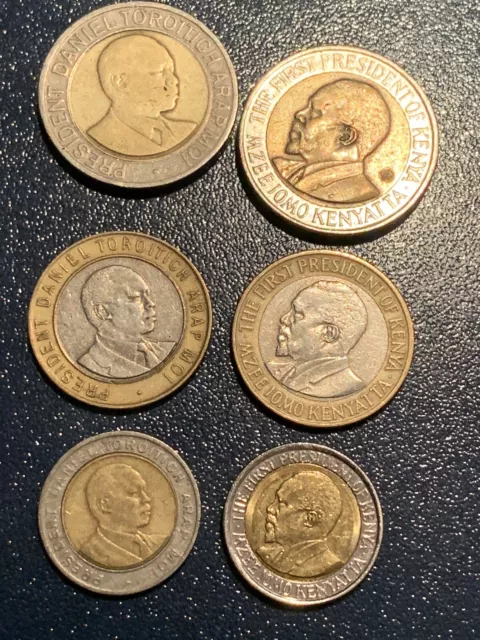 6 X KENIA Münze Je 1 X 5,10 Und 20 Shiling Arap Moi Und Jomo Kenyatta Bimetall