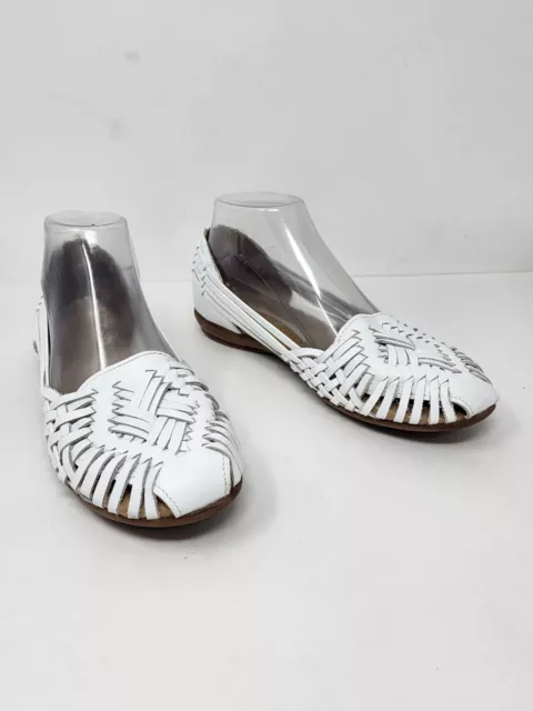 NATURALIZER GOBI WOMENS 7.5 White Woven Leather Huarache Slip On Flats ...