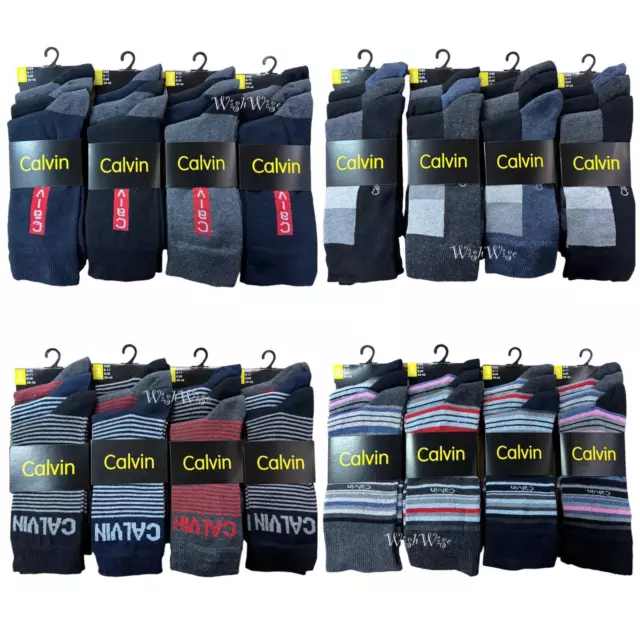 3-6-12 Pairs Mens Fashion Calvin Design Socks Cotton Rich Dress Socks UK 6-11