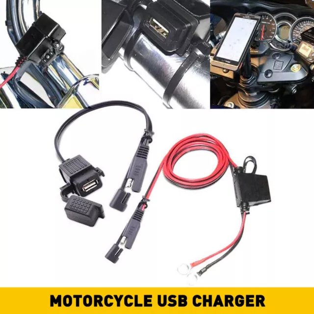 Motorcycle USB Charger Waterproof SAE to USB Cable Adapter Phone GPS Tablets USA