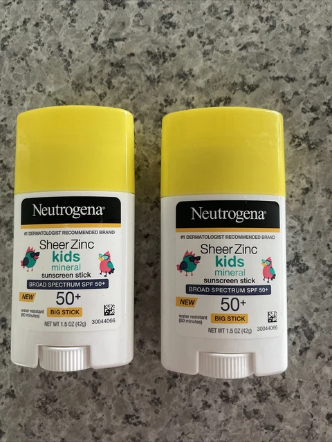 (2)Neutrogena Sheer Zinc Oxide Kids Mineral Sunscreen Stick, SPF 50+, 1.5 oz