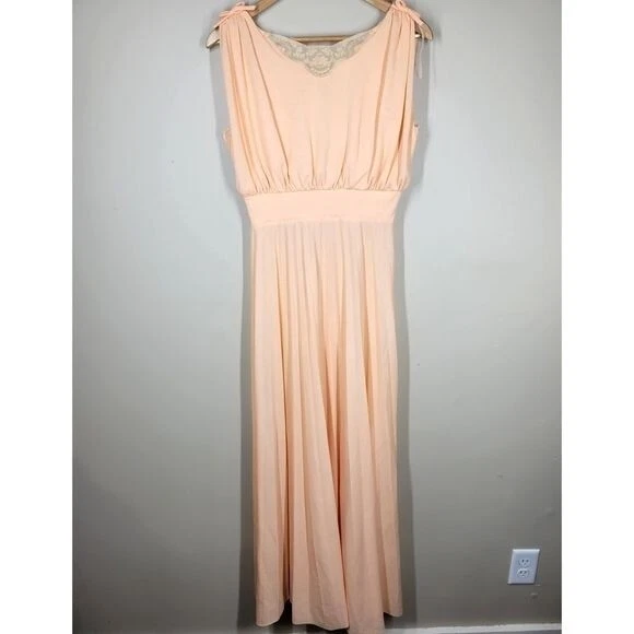 VINTAGE 70S UNION Made Peach Maxi Dress Gown 12 Grecian Goddess