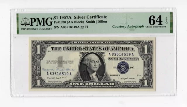 Fr. 1620 $1 1957 Small Size Silver Certificate PMG 64 EPQ Courtesy Autograph