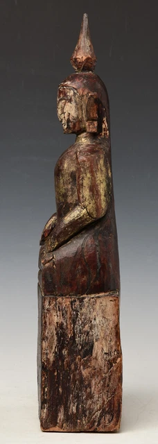 18th Century, Shan, Antique Tai Lue Burmese Wooden Seated Buddha 7