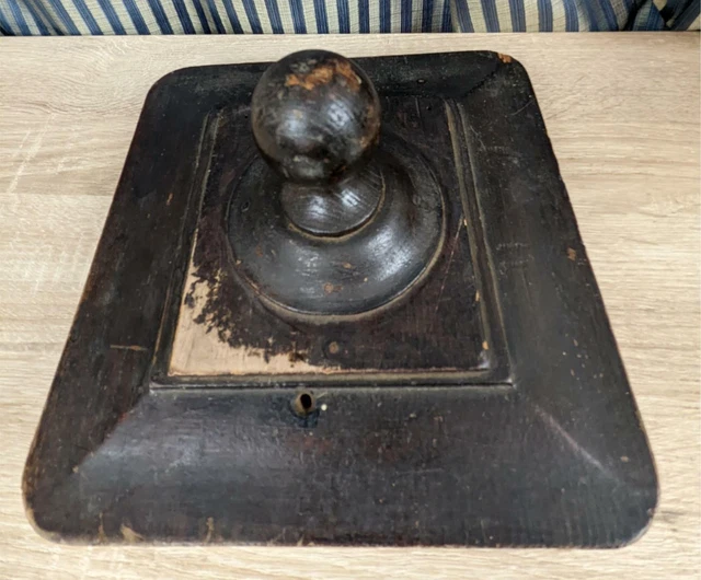 Antique Newell Post Cap Cover Oak 9.25" x 9.25" w Round Turned Knob Handle