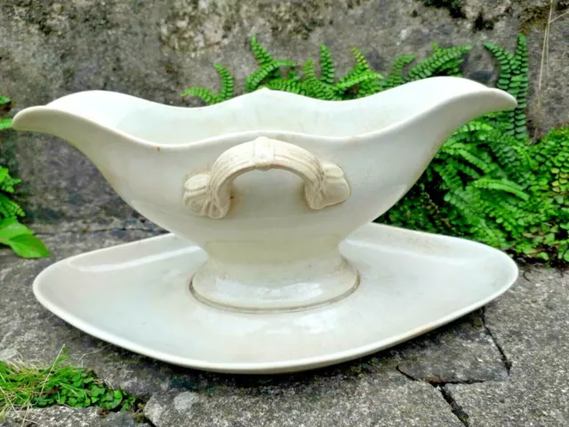 SAUCIERE ANCIENNE UC SARREGUEMINES blanc patiné TERRE DE FER 1890/1920 3