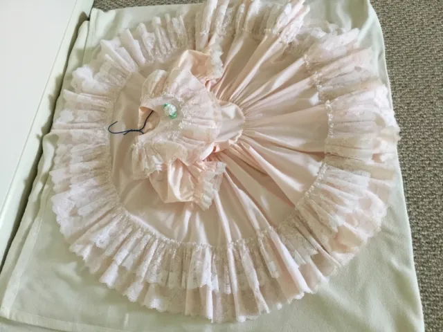 Vintage Mini World 80's Girls Party Pageant Dress Size 7 Full Circle Ruffle Lace
