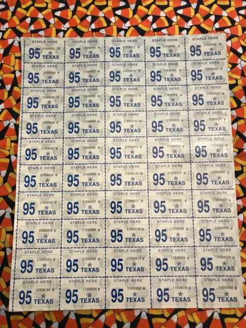 1995 TEXAS License Plate Renewal Registration Validation  (50) Stickers Lot