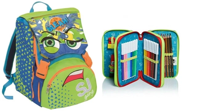 Zaino Sj Scuola Elementare + Astuccio 3 Zip Bimbo Offerta Promo Estensibile