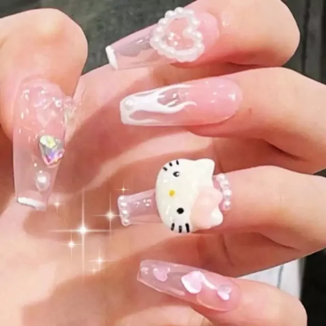 Pink Hello Kitty and Black Kuromi - Press on Aura nails Y2K