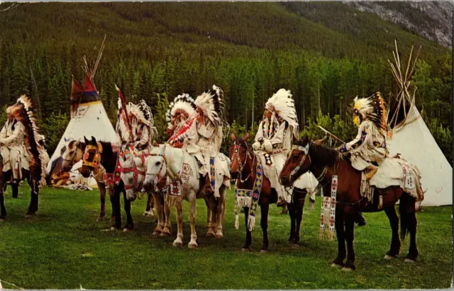 Vtg Postcard, Canada Native American Tribe, Postmarked 1971, Jasper Park Lodge