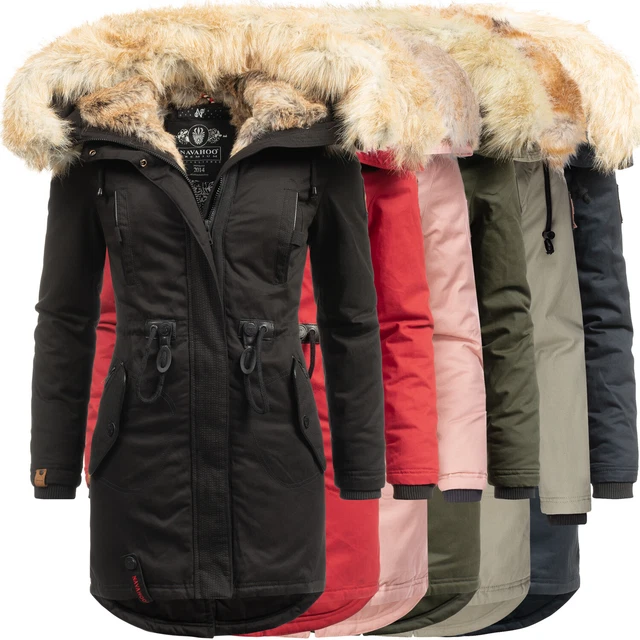 Navahoo Femmes Hiver Veste Parka Manteau Court Fausse Fourrure Capuche Doublé