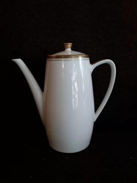 Kaffeekanne Kanne Goldrand Porzellan weiß glasiert Queen fine Porcelain vintage