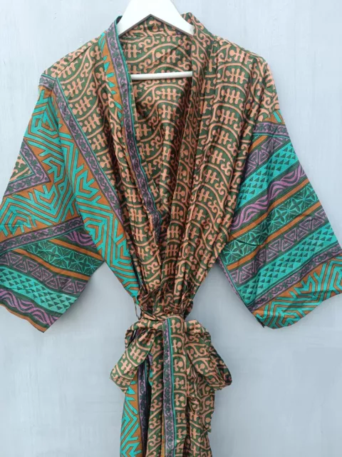 Soft And Comfortable Floral Print Plus Size Gown Indian Silk Sari Kimono B-1415