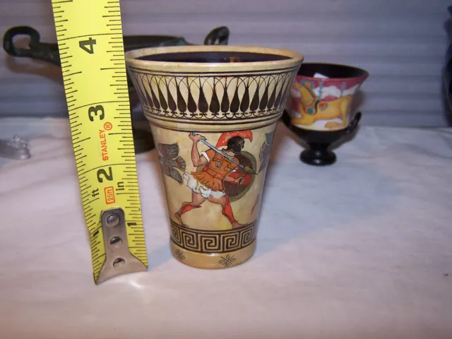 EARLY ETRUSCAN ? Ancient Greek Pottery Wine Cup Hand Painted WARRIORS Scene