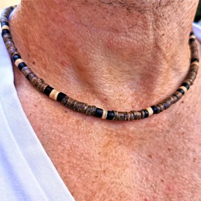 Men's African Necklace African Beaded Coconut Shell Jewelry Surfer Necklace Gift