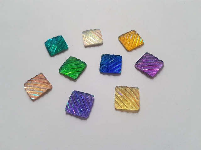 10 x AB Druzy Glitter Flatback Cabochons - 12mm - Square [Various Colours]