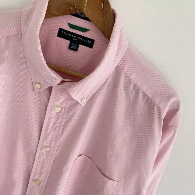 Tommy Hilfiger Shirt XL X Large Mens Pink Check 80's 2 Ply Cotton Golf Shirt